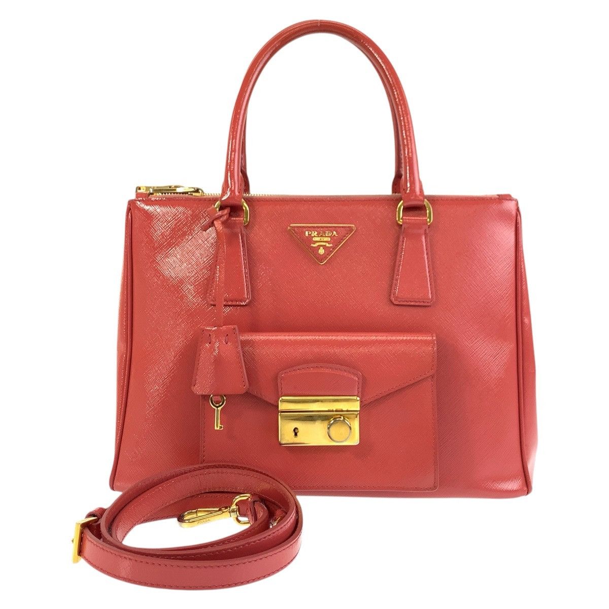 Prada Prada Saffiano Pink Leather 2Way Bag Leather Shoulder Bag, Women's