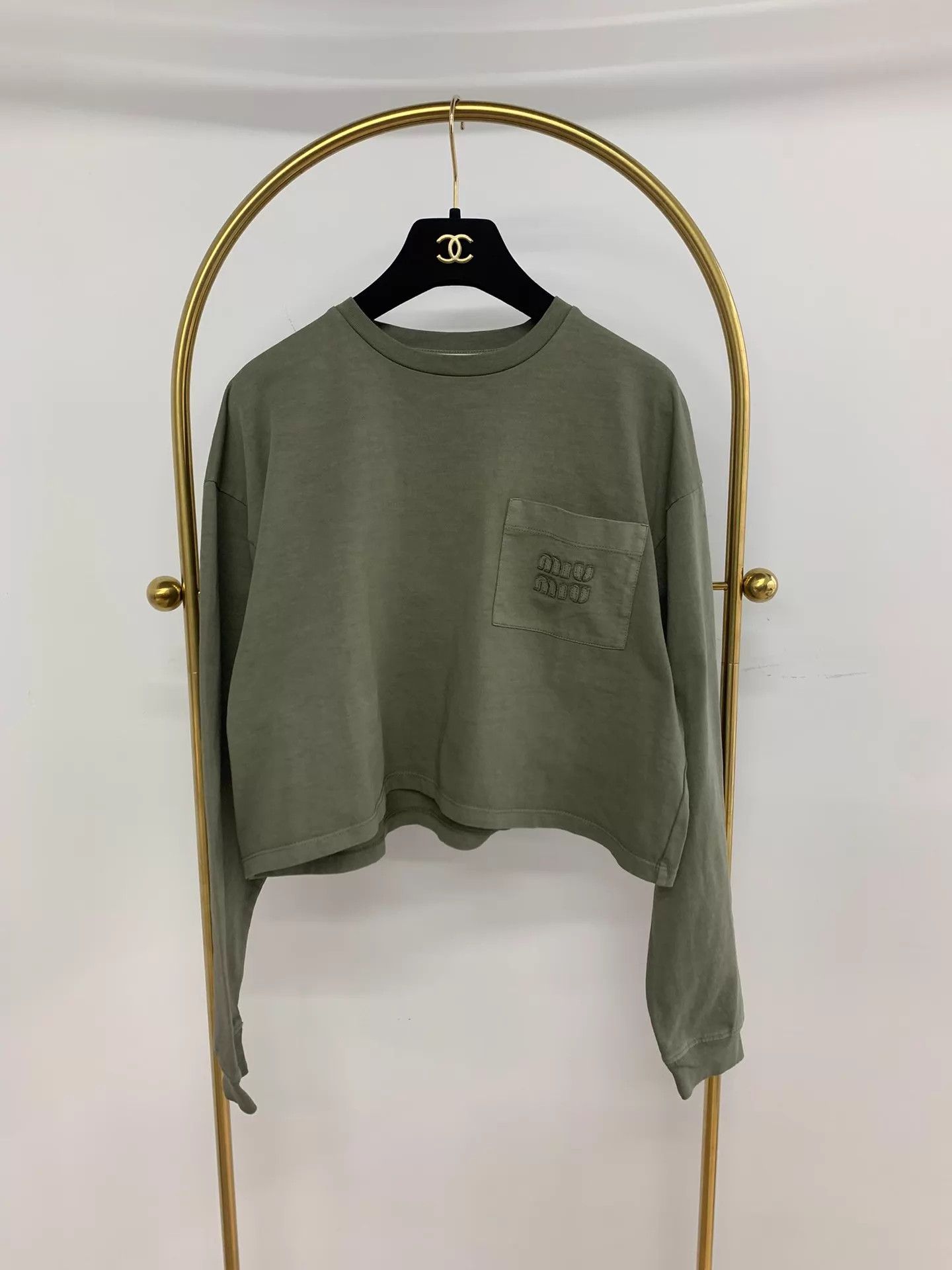 Miu Miu MIU MIU Green Logo Long Sleeve Top Size S New Size S / US 4 / IT 40 - 1 Thumbnail