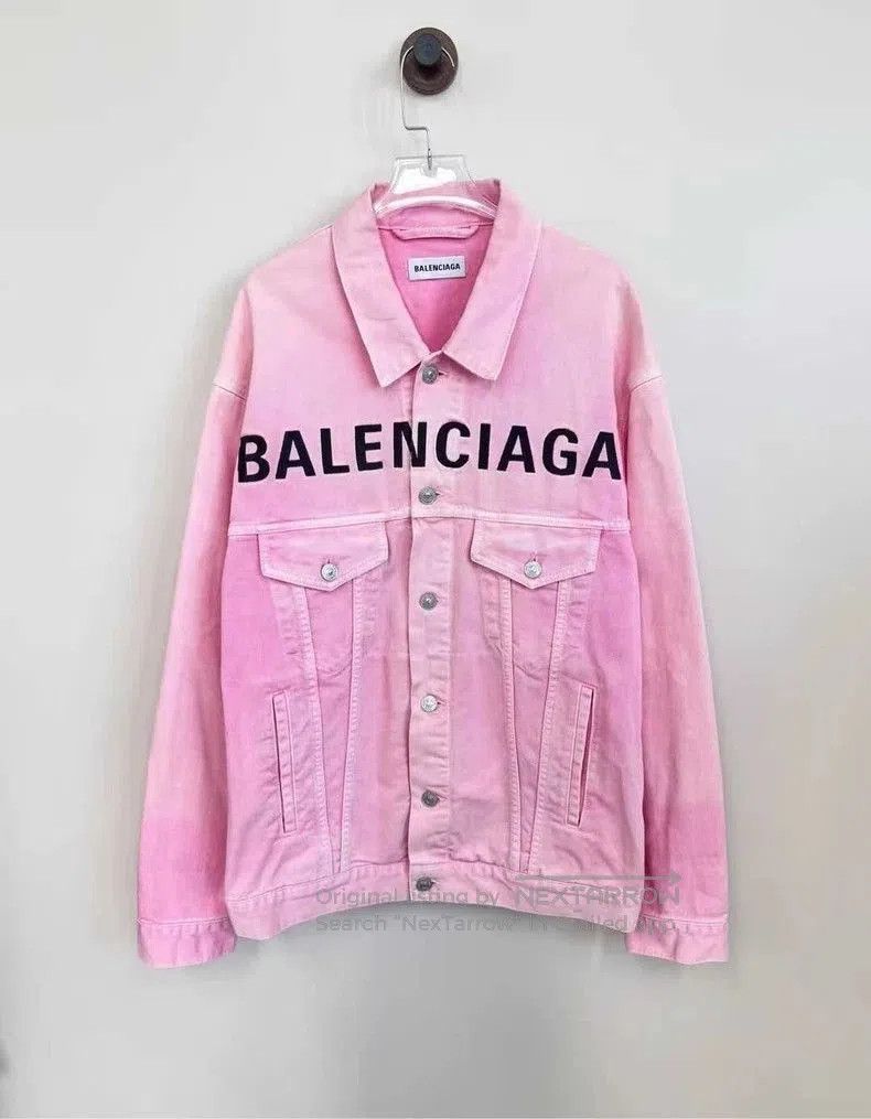 Balenciaga Balenciaga Pink Logo Denim Jacket. Size US XS / EU 42 / 0 - 1 Thumbnail