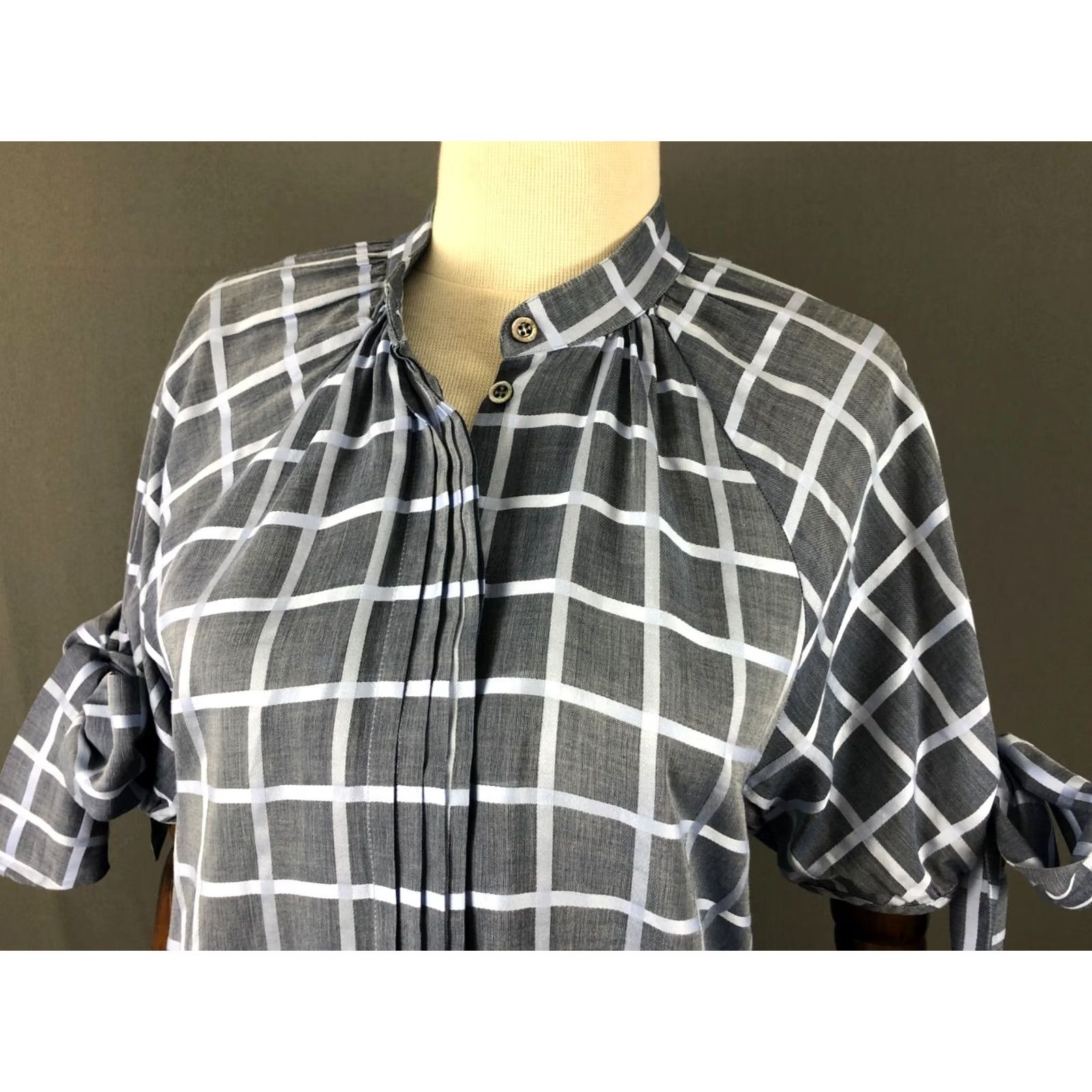 Paul & Joe PAUL & JOE Blouse Gray Cotton Check Short Sleeve Henley Button Regular Size 4 Women’s Classic Casual 100% Cotton Size S / US 4 / IT 40 - 7 Thumbnail