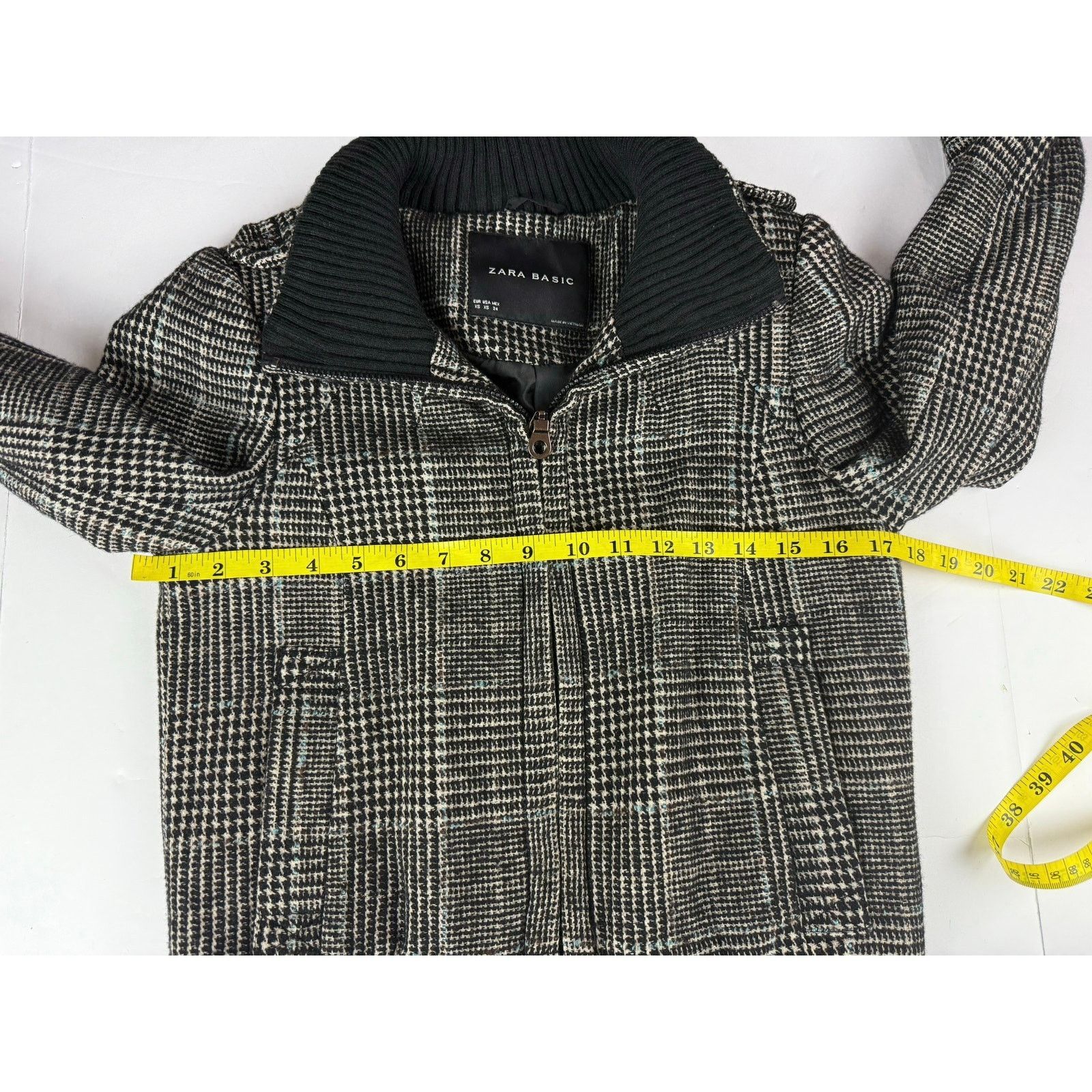 Zara ZARA Plaid Houndstooth Tweed Bomber Jacket - Size XS Size XS / US 0-2 / IT 36-38 - 4 Thumbnail