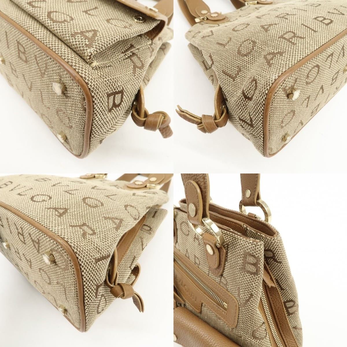 Bvlgari Bvlgari Logo Mania Canvas & Leather Satchel Tan Size ONE SIZE - 5 Thumbnail