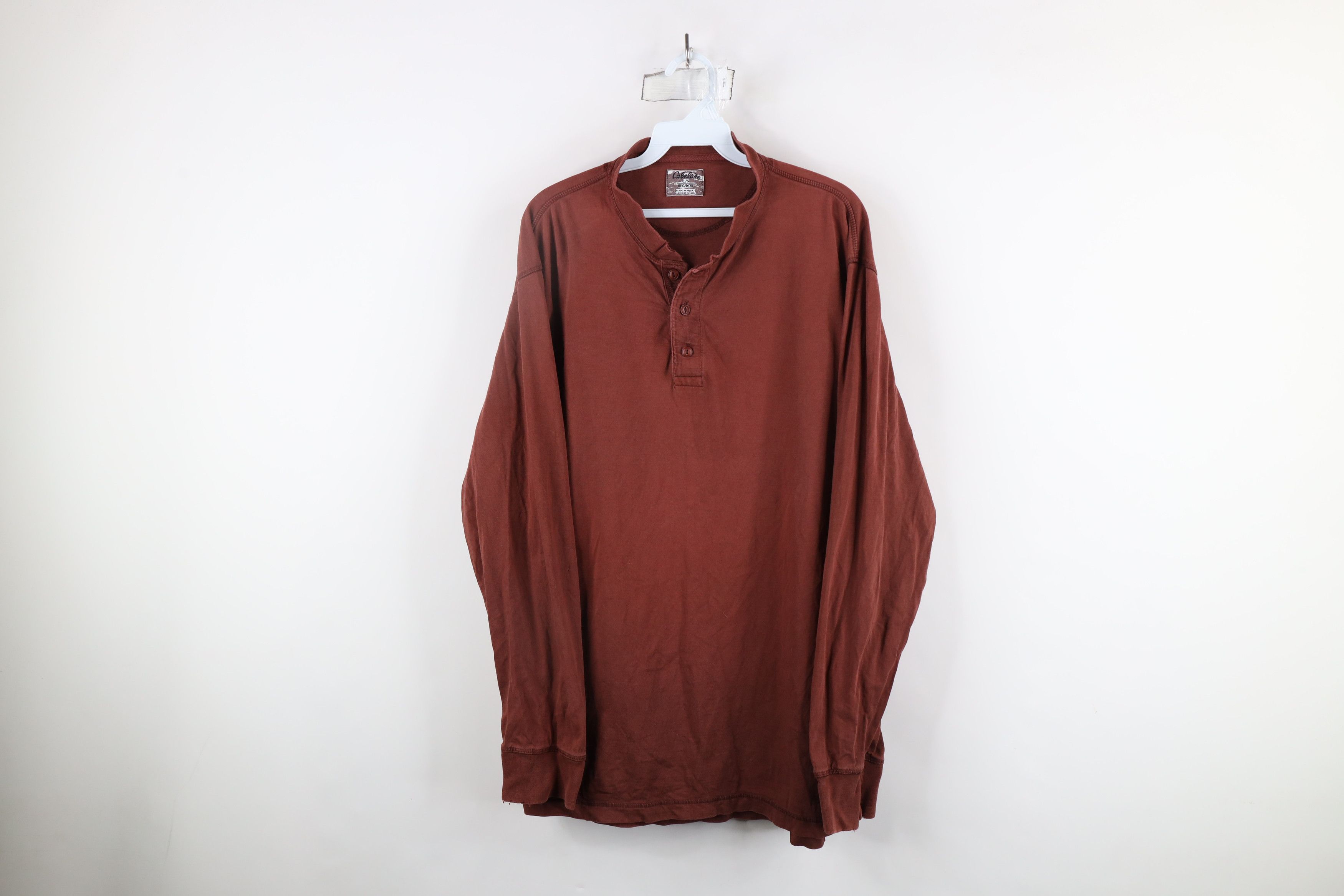 Cabelas × Vintage Vintage 90s Cabelas Long Sleeve Henley T-Shirt Cotton Brown Size US L / EU 52-54 / 3 - 1 Thumbnail