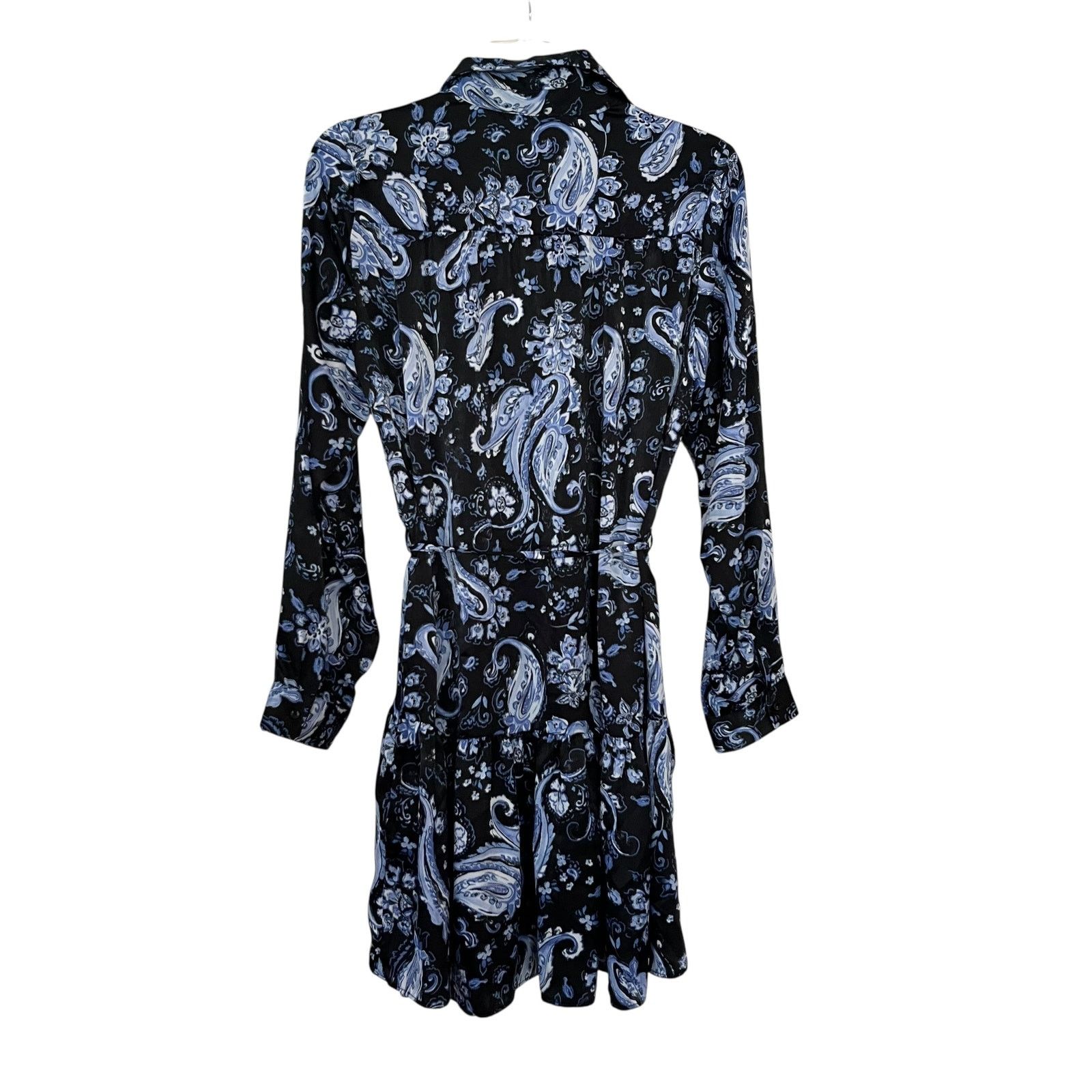 Zara ZARA Blue Black Printed Flounced Shirt Dress M Mini Belted Size M / US 6-8 / IT 42-44 - 7 Thumbnail