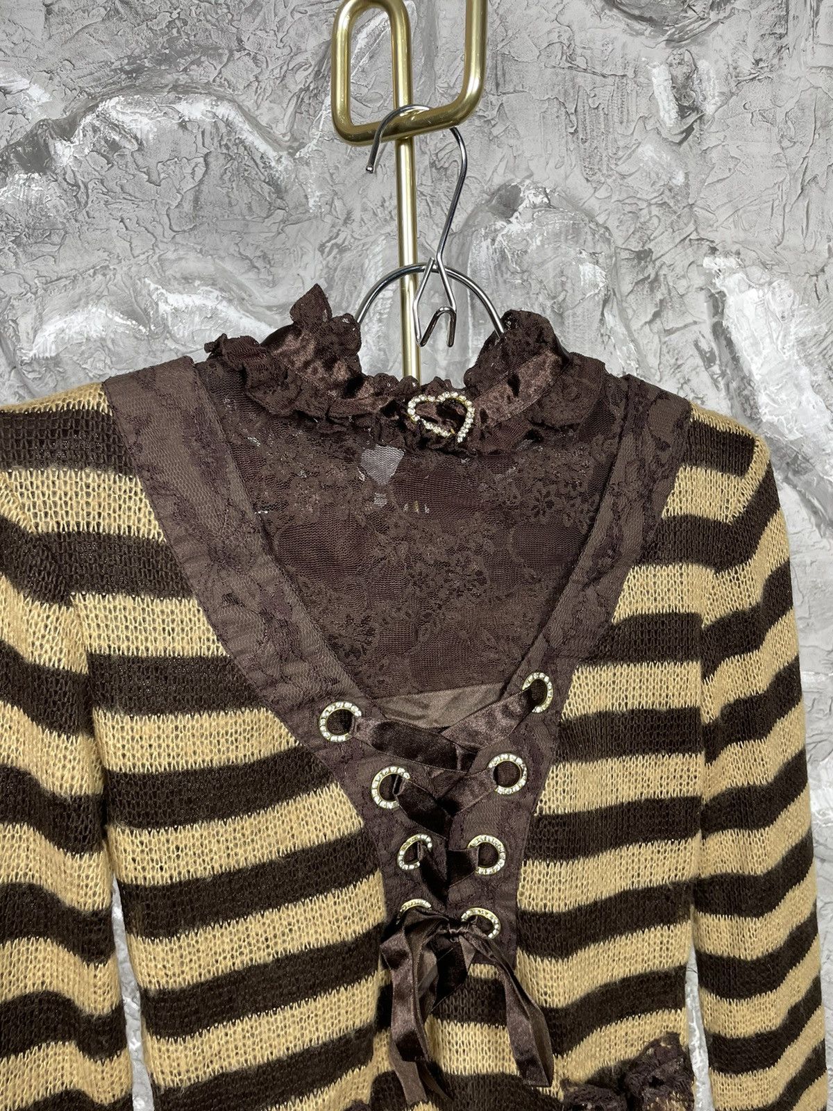 Hysteric Glamour × Japanese Brand Y2K Punk Guipure Pocket Striped Sweater Gothic Style Size S / US 4 / IT 40 - 4 Thumbnail