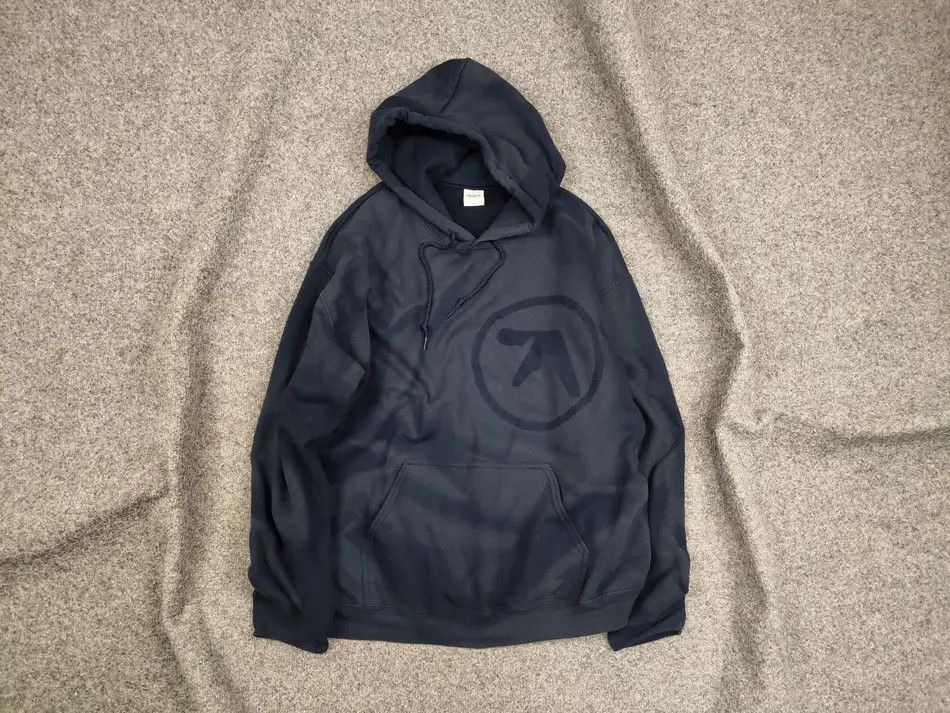Pre-owned Vintage 90's Aphex Twin Logo Sun Faded Boxy Blank Hoodie In Blue