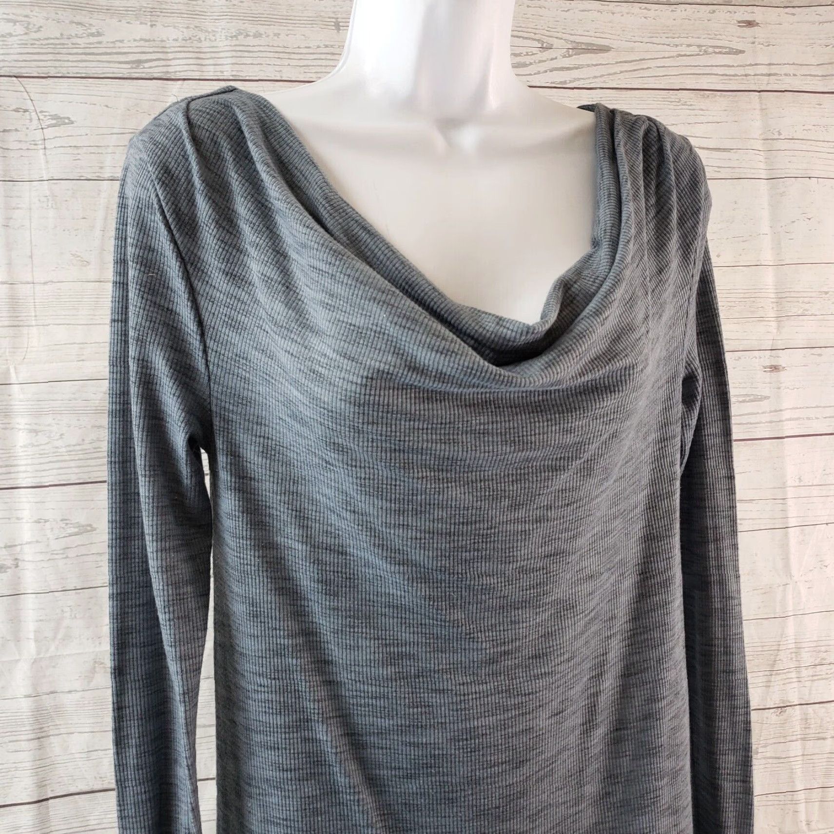 Anthropologie Pure + Good Womens Cowl Neck Tunic Dress XS Blue Ribbed – Tunic, Short Dress, Long Sleeve, Polyester Blend Size XS / US 0-2 / IT 36-38 - 2 Thumbnail