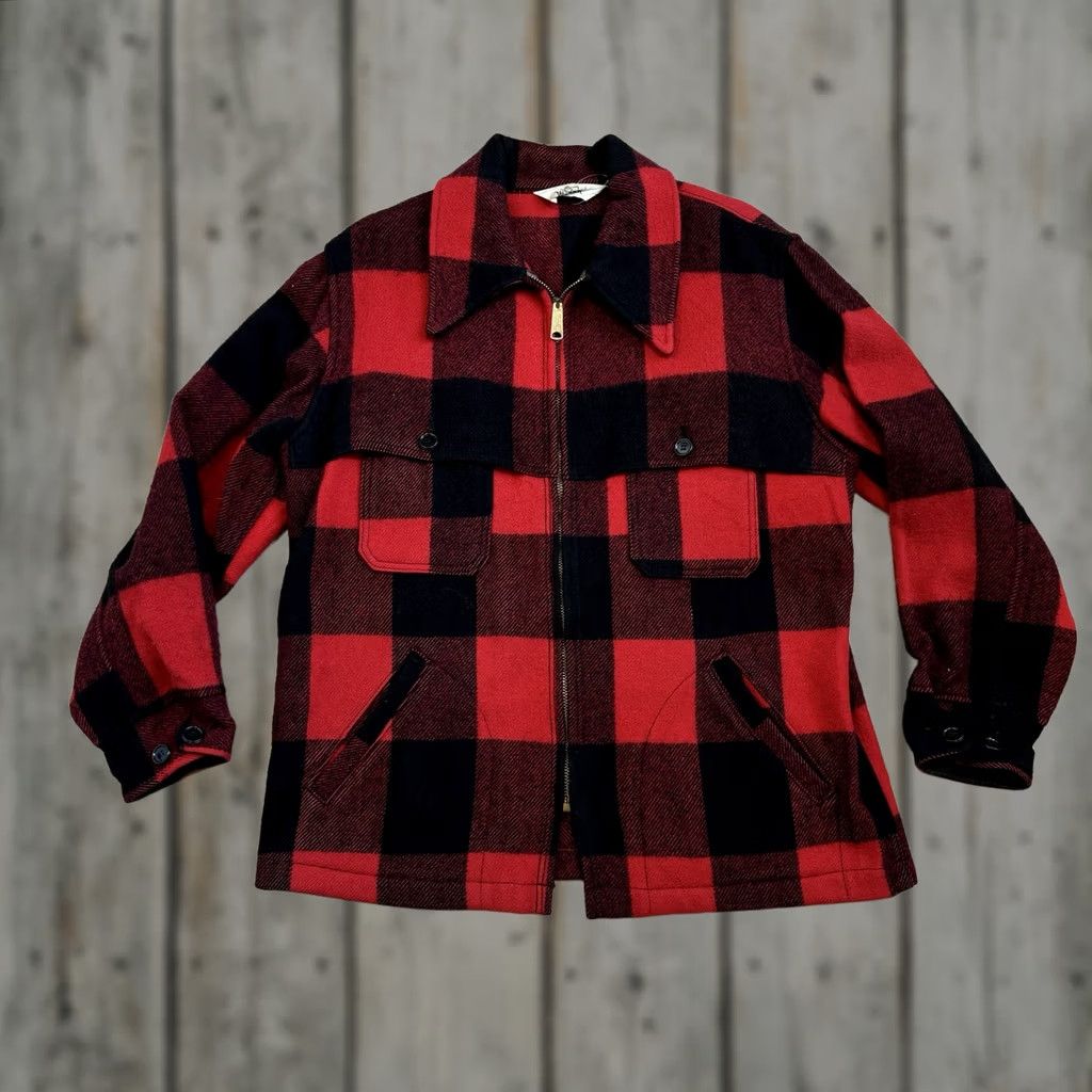 Vintage VINTAGE Woolrich Jacket Mid-Length Full Zip Plaid Wool Red Black Buffalo Coat Sz L Mens Size US L / EU 52-54 / 3 - 1 Thumbnail