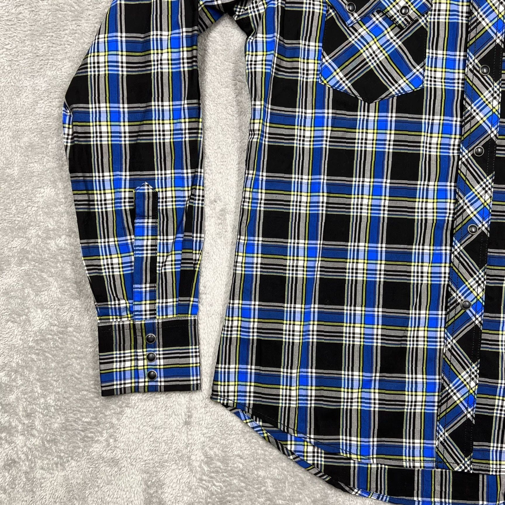Wrangler Wrangler Western Shirt Mens Medium Pearl Snap Long Sleeve Plaid Blue Black Size US M / EU 48-50 / 2 - 6 Thumbnail