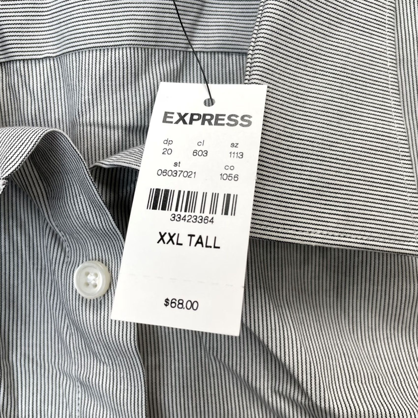 Express Express Shirt Mens XXL Tall Gray Striped Cotton Stretch Formal Slit Button Collar Dress Shirt Size 48R - 5 Thumbnail