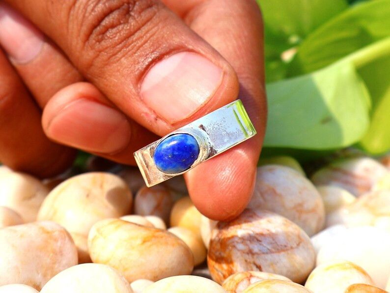 Handmade Lapis Lazuli Band Ring, Handmade Sterling Silver Ring, Gifts Size ONE SIZE - 8 Thumbnail