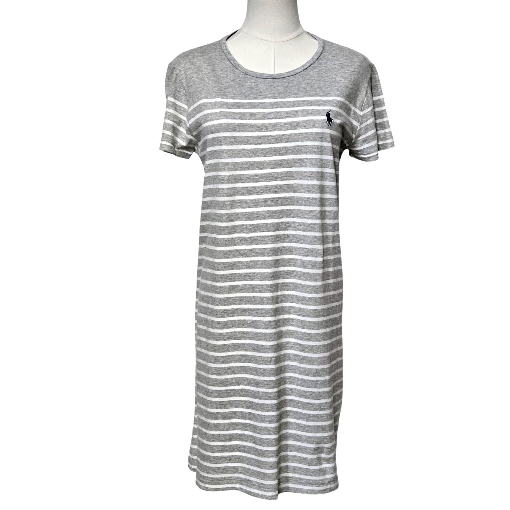 Polo Ralph Lauren Dress Womens L Gray Striped T-Shirt Dress Knee Length  Crewneck