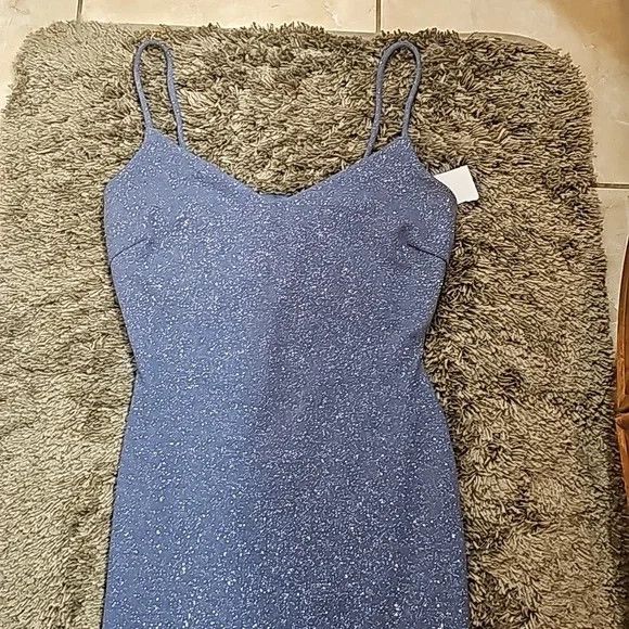 Other NWT Sparkly Blue Split Thigh Slit Open Back Cocktail Dress Size M / US 6-8 / IT 42-44 - 4 Thumbnail