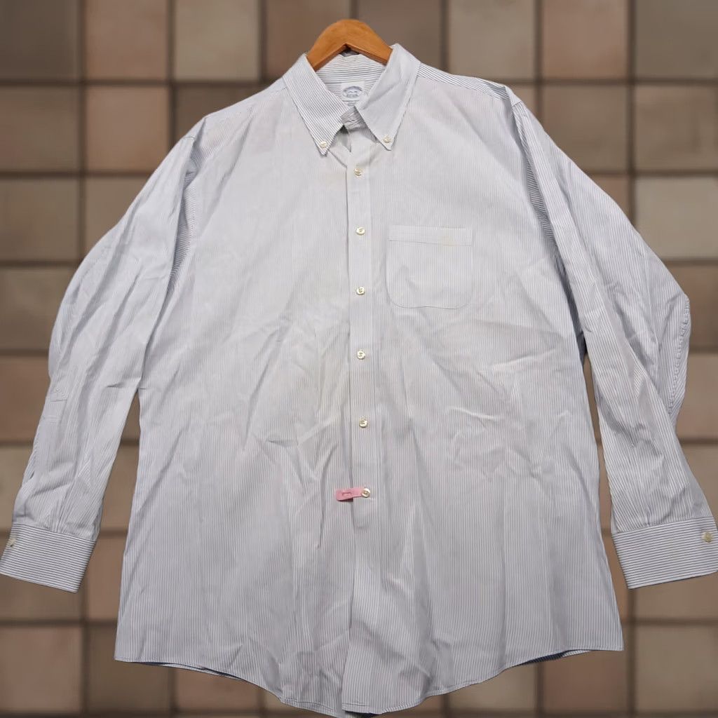 Brooks Brothers Brooks Brothers 1818 Slim Fit Shirt Men's 17.5-34 Blue Stripe Cotton Button Down Dress Shirt Pinstripe Long Sleeve, 100% Cotton, Classic, Mens Size US XL / EU 56 / 4 - 1 Thumbnail