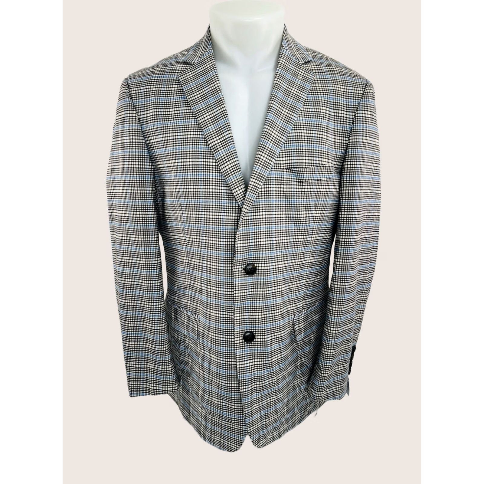 Vintage CROWN & IVY Blazer Plaid Mens 40 R Blue Brown White Poly Blend Jacket Adults Men Size 40/Regular Vintage? Size 40R - 1 Thumbnail