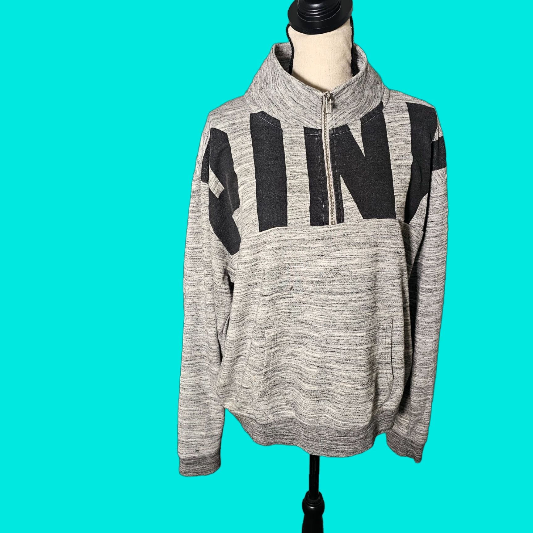 Victoria's Secret Victoria's Secret PINK Sweatshirt Half Zip Mockneck Logo Marl Size L Womens Gray Size L / US 10 / IT 46 - 1 Thumbnail
