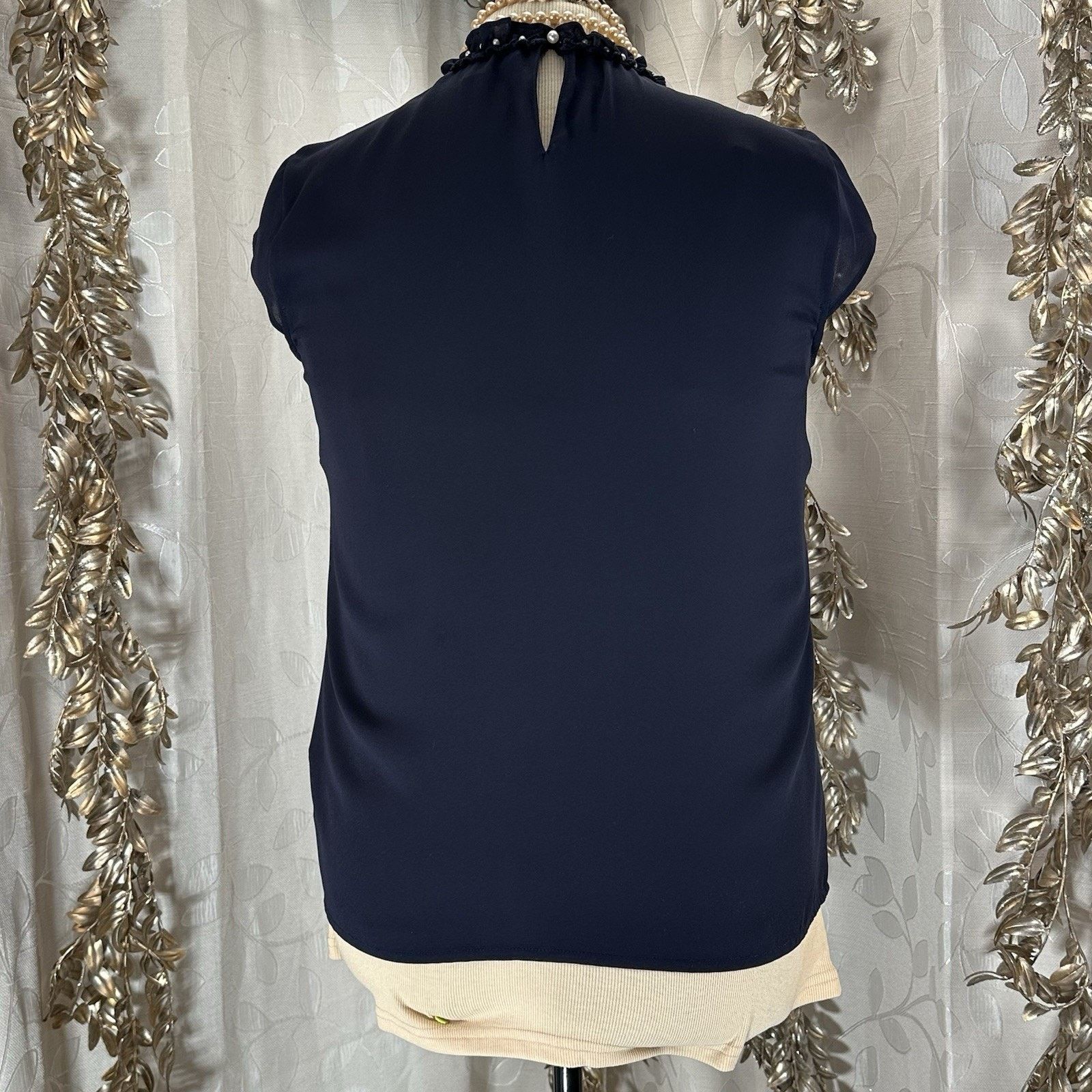 Karl Lagerfeld Karl Lagerfeld Paris L Navy Pearl Blouse Officecore Size L / US 10 / IT 46 - 3 Thumbnail
