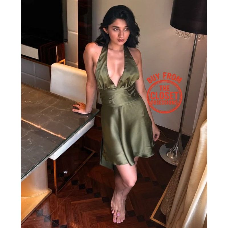 Zara Zara Satin Halter Mini Dress Olive Green Open Back NWT Size L / US 10 / IT 46 - 10 Thumbnail