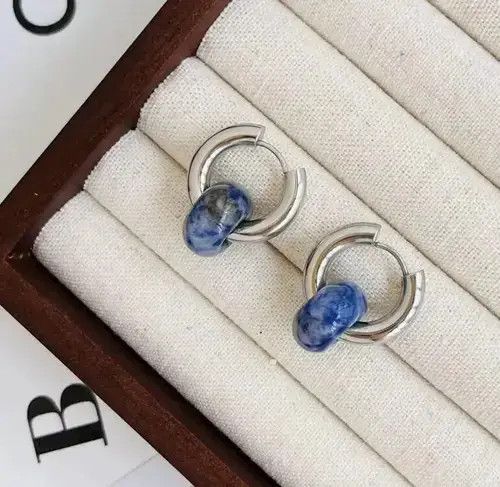 Sterling Silver Agates Handmade Natural Stone Hoop Earring (1pairs） Size ONE SIZE - 2 Thumbnail