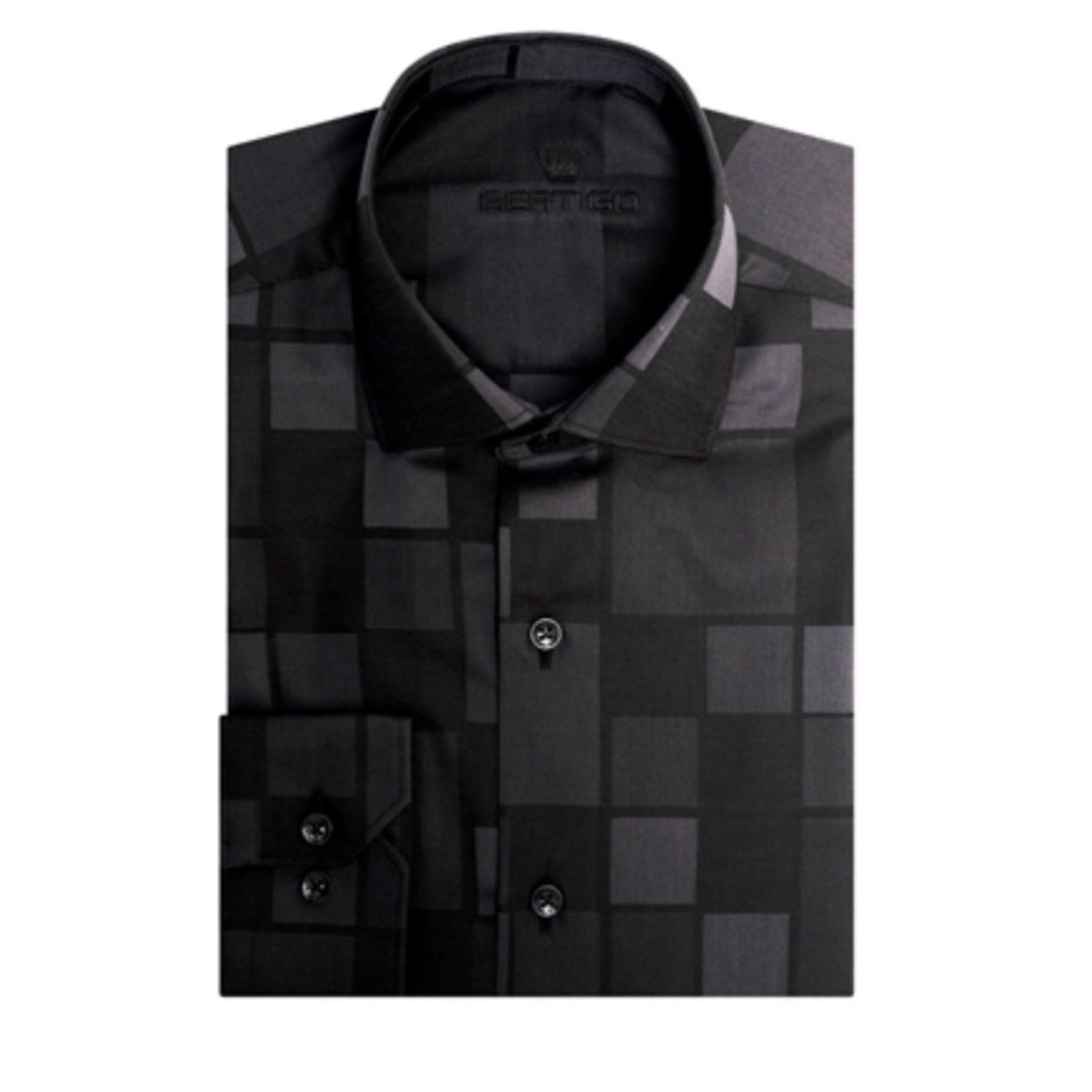 Other Bertigo Men's Black Checker Satin Dress Shirt S. 100% Cotton Size US S / EU 44-46 / 1 - 3 Thumbnail
