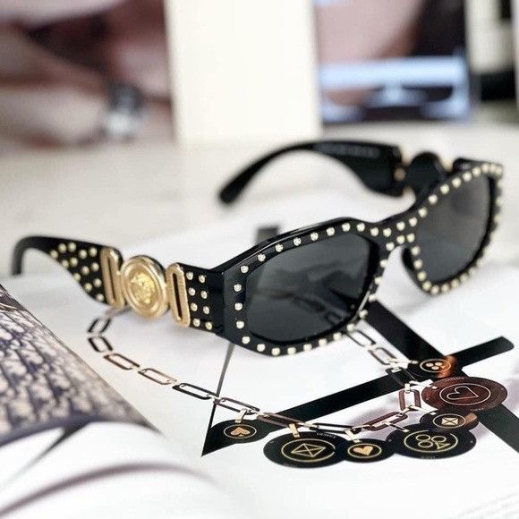 image of New Versace Ve4361 - 539787 Studded Black Sunglasses, Men's