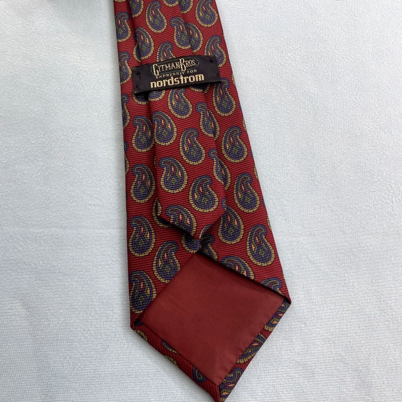 Nordstrom VINTAGE Gitman Bros Tie Silk Paisley Teardrop Red 3.5x56 Men Wide USA N/A Size ONE SIZE - 5 Thumbnail