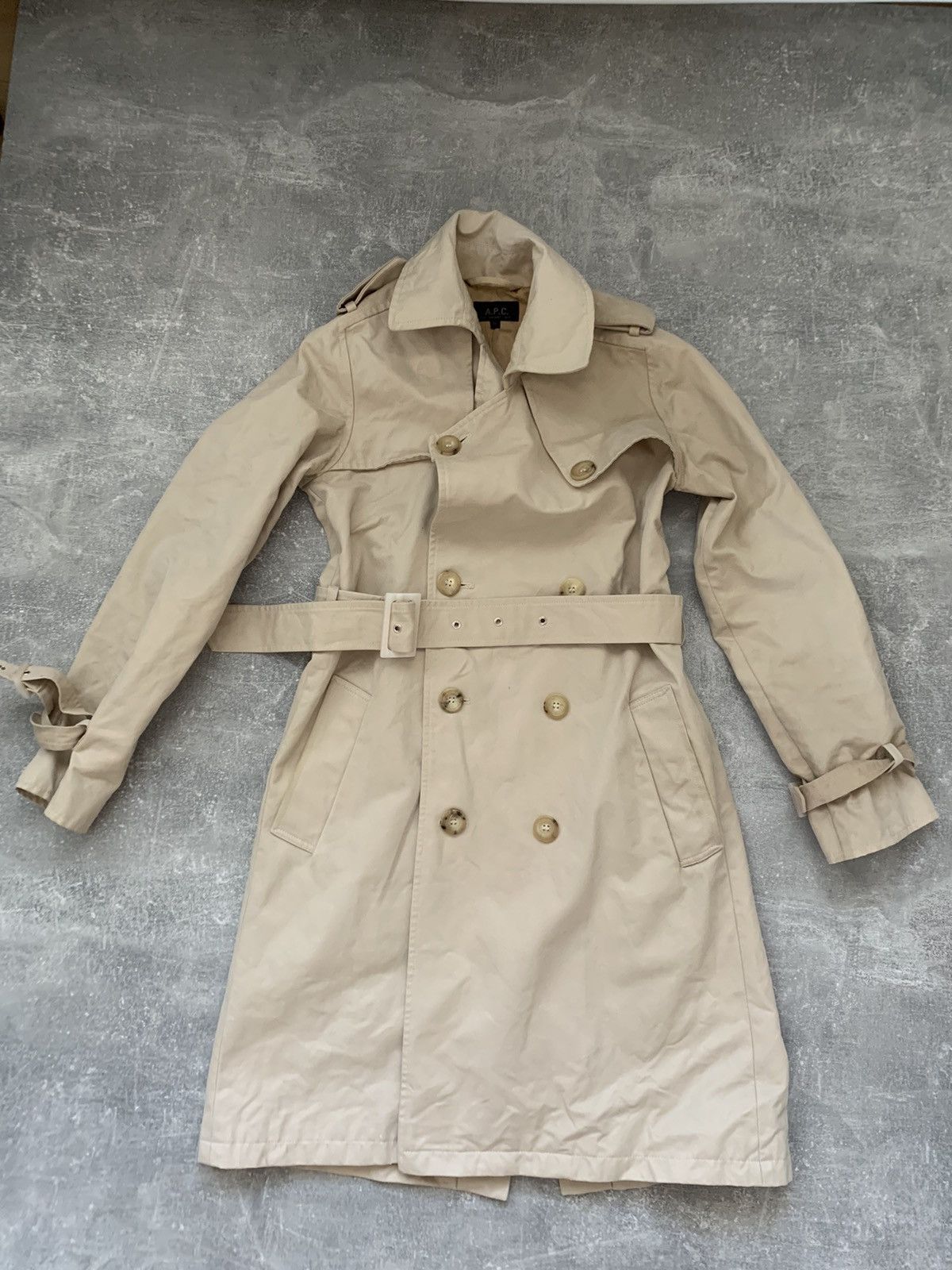 A.P.C. × Vintage APC Tan Trench Coat Womens Jacket Belted Beige Size XS / US 0-2 / IT 36-38 - 2 Thumbnail