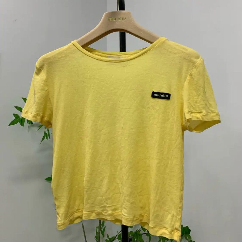 Miu Miu Miu Miu Yellow Cotton T-Shirt Size S 0089 Size S / US 4 / IT 40 - 1 Thumbnail
