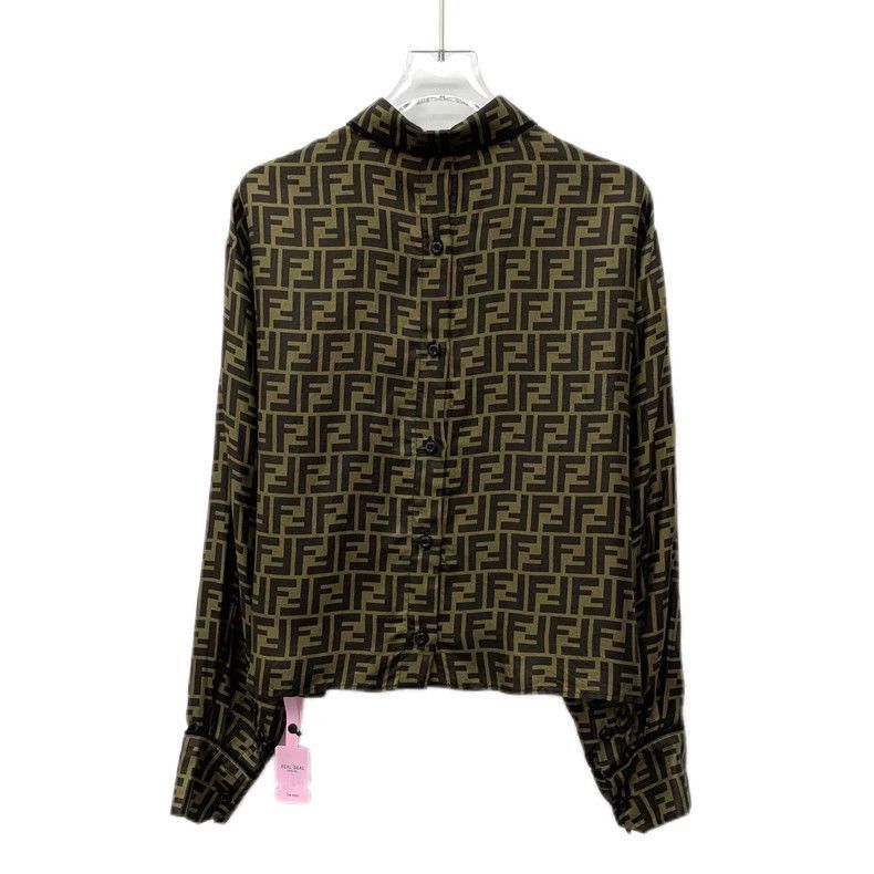 Fendi Fendi Brown Logo Silk Long Sleeve Shirt Size US M / EU 48-50 / 2 - 2 Thumbnail