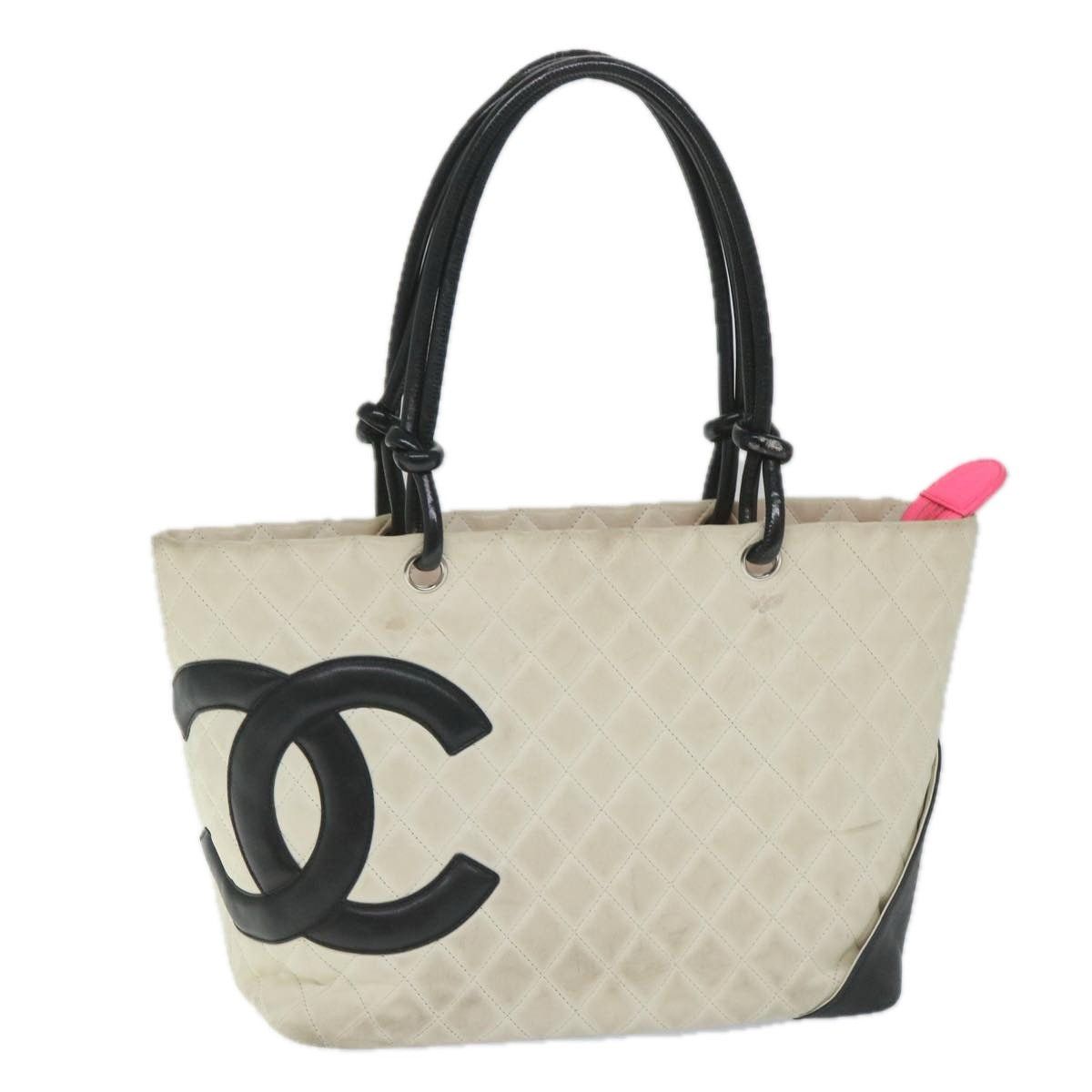 CHANEL Cambon Line Tote Bag Leather White CC