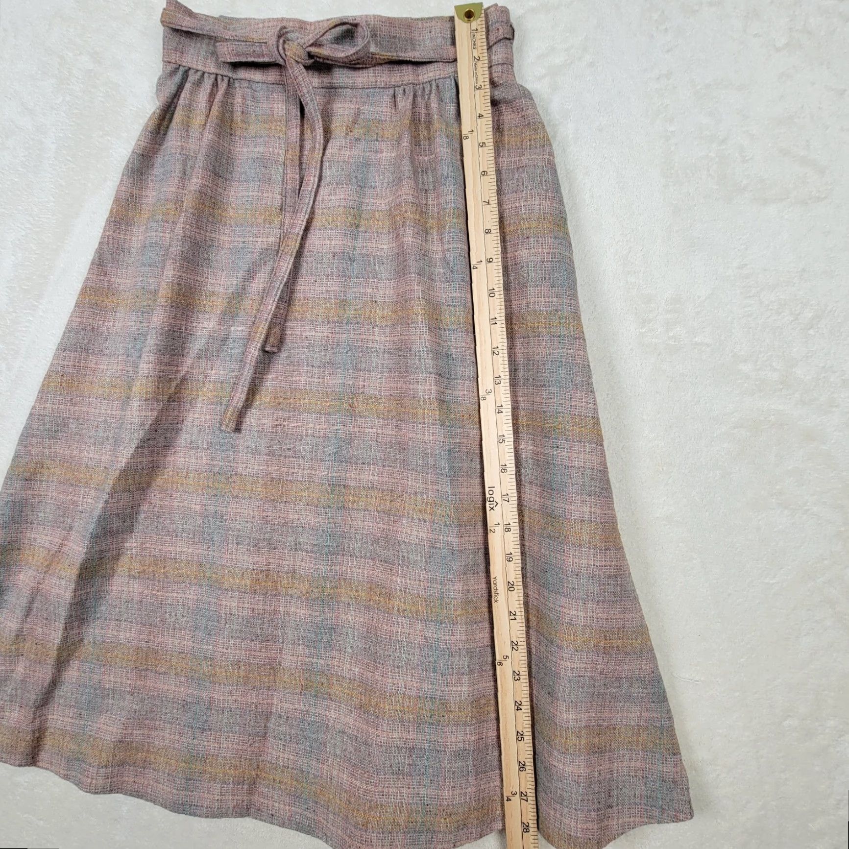 Pinko VTG Clya Skirt Womens 12 Pink Plaid Wool Belted Long 24x28 Tweed Zipper Button 80s 90s Preppy Size 34" / US 12 / IT 48 - 2 Thumbnail