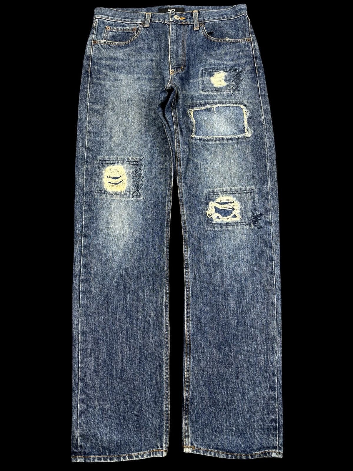 Beams Plus 💥Denim Art💥BEAMS Japan Patchwork Distressed Denim F872 Size US 31 - 1 Thumbnail