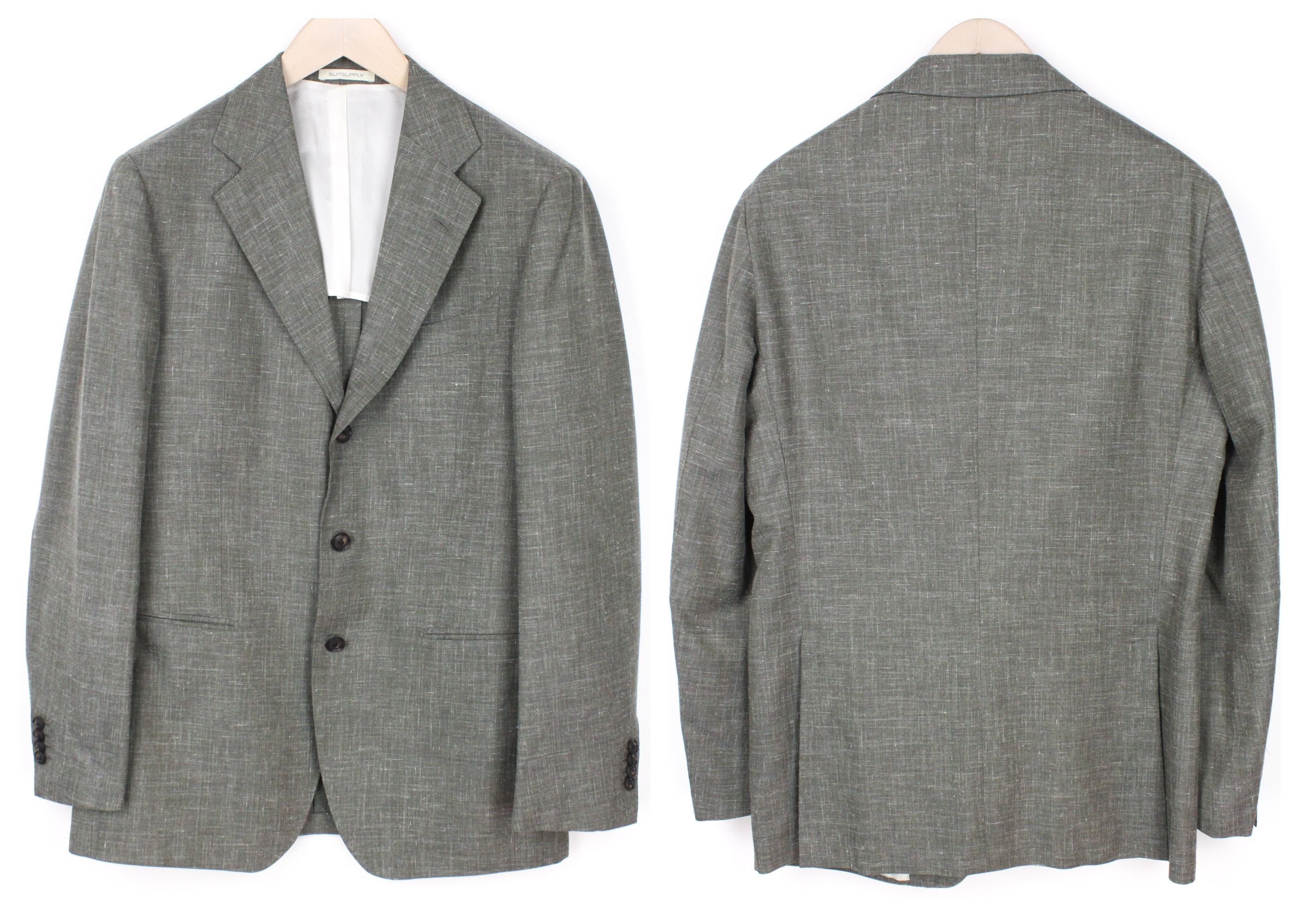 Suitsupply HAVANA JETTED UK40R Wool Silk Linen Green 3Pc Slim 72239 Size 40R - 2 Thumbnail