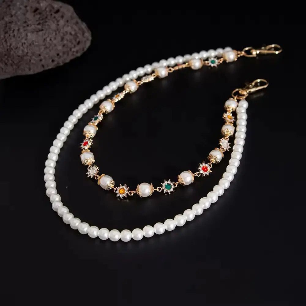 Jewelry Imitation Pearl Rhinestone Flower Jeans Chain Waist Chain Size ONE SIZE - 5 Thumbnail