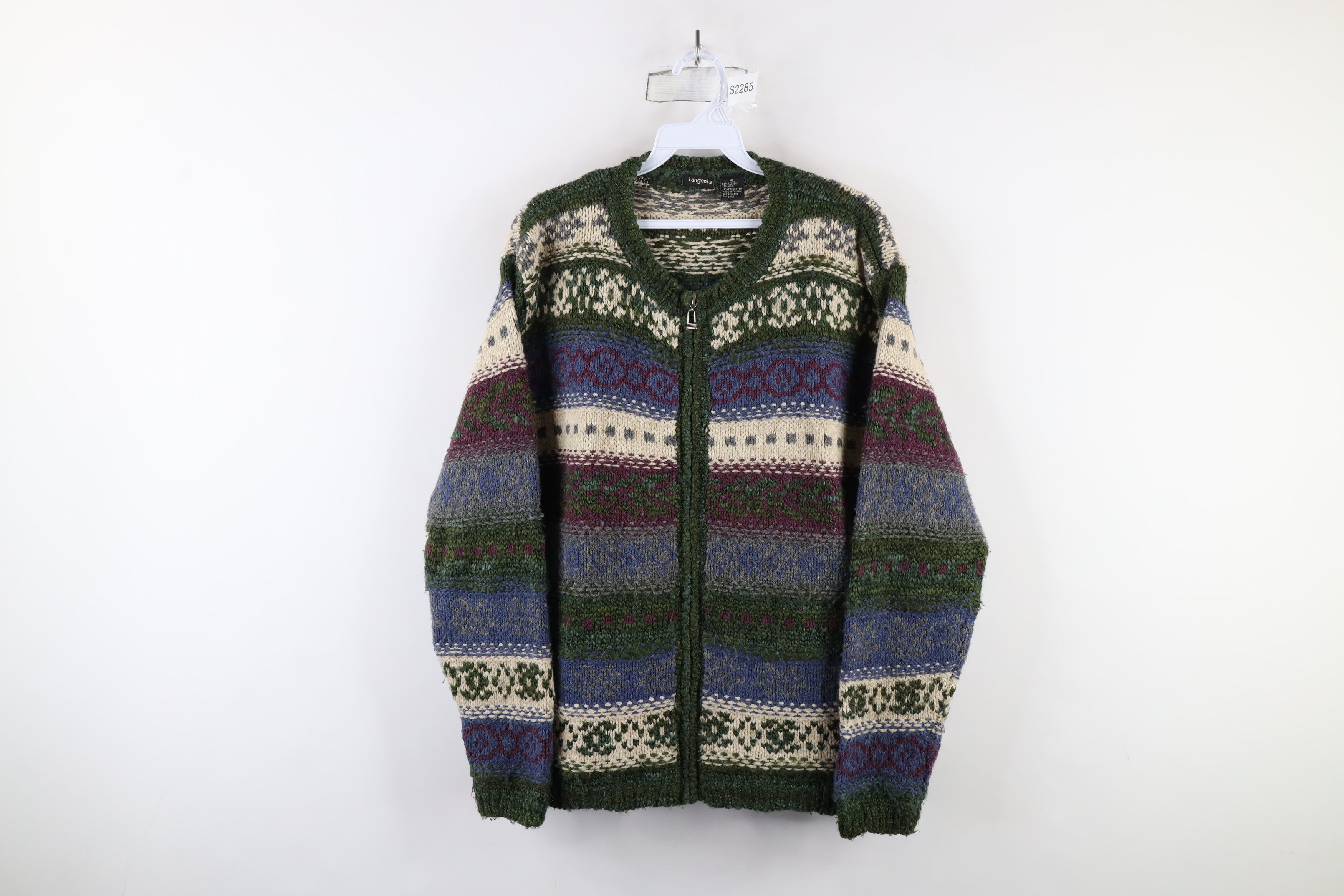 Vintage Vintage 90s Blend Fair Isle Knit Full Zip Cardigan Sweater Size XL / US 12-14 / IT 48-50 - 1 Thumbnail