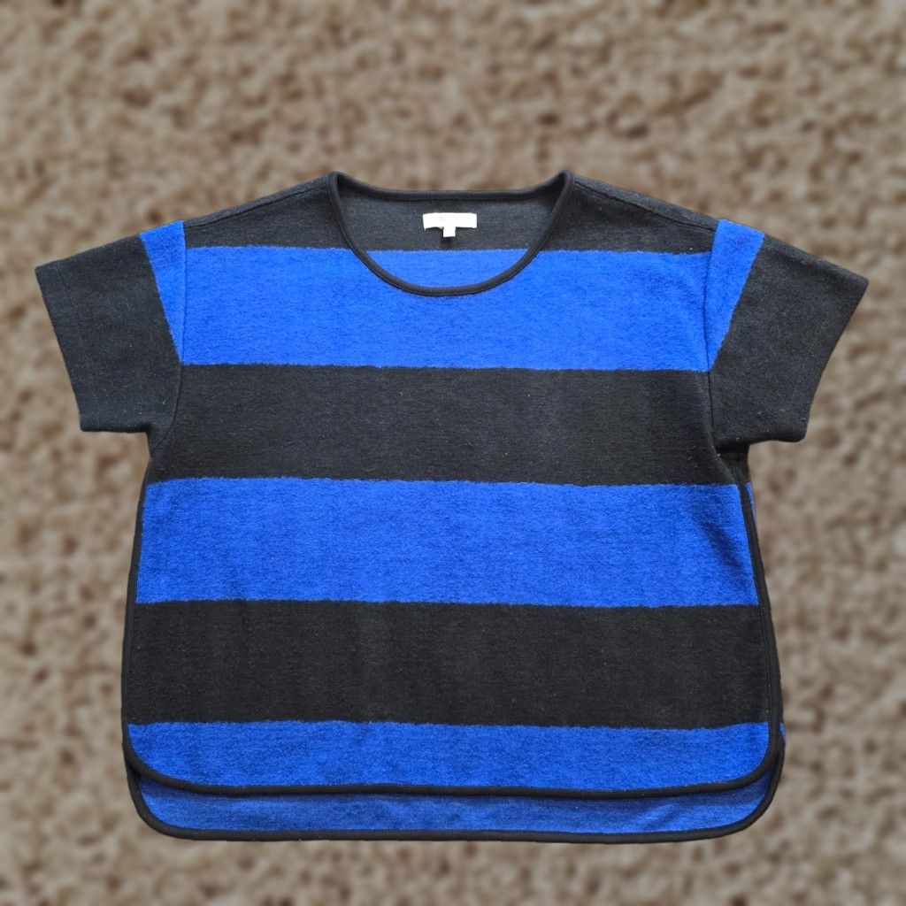 Madewell Madewell Sweater Top Shirt Womens Size Large Blue Black Stripe Wool Blend Boxy Casual Size L / US 10 / IT 46 - 1 Thumbnail