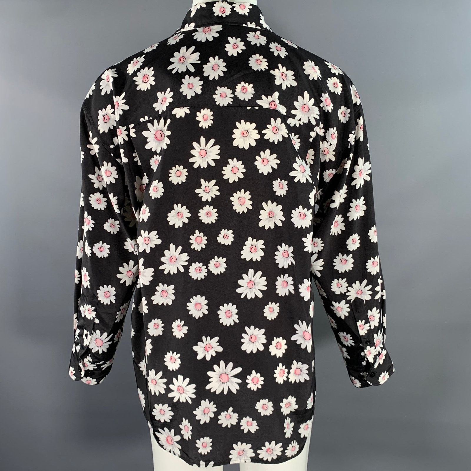 Balenciaga S Black & White Pink Floral Polyester Long Sleeve Shirt Size US S / EU 44-46 / 1 - 4 Thumbnail