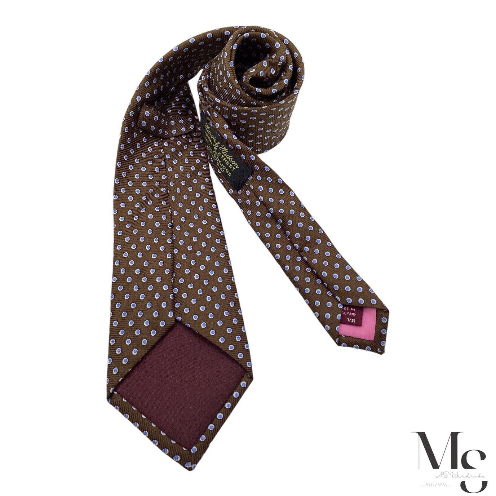 H By Hudson HARVIE & HUDSON Brown & Blue Geometric Silk Tie Made In Engl Size ONE SIZE - 2 Thumbnail