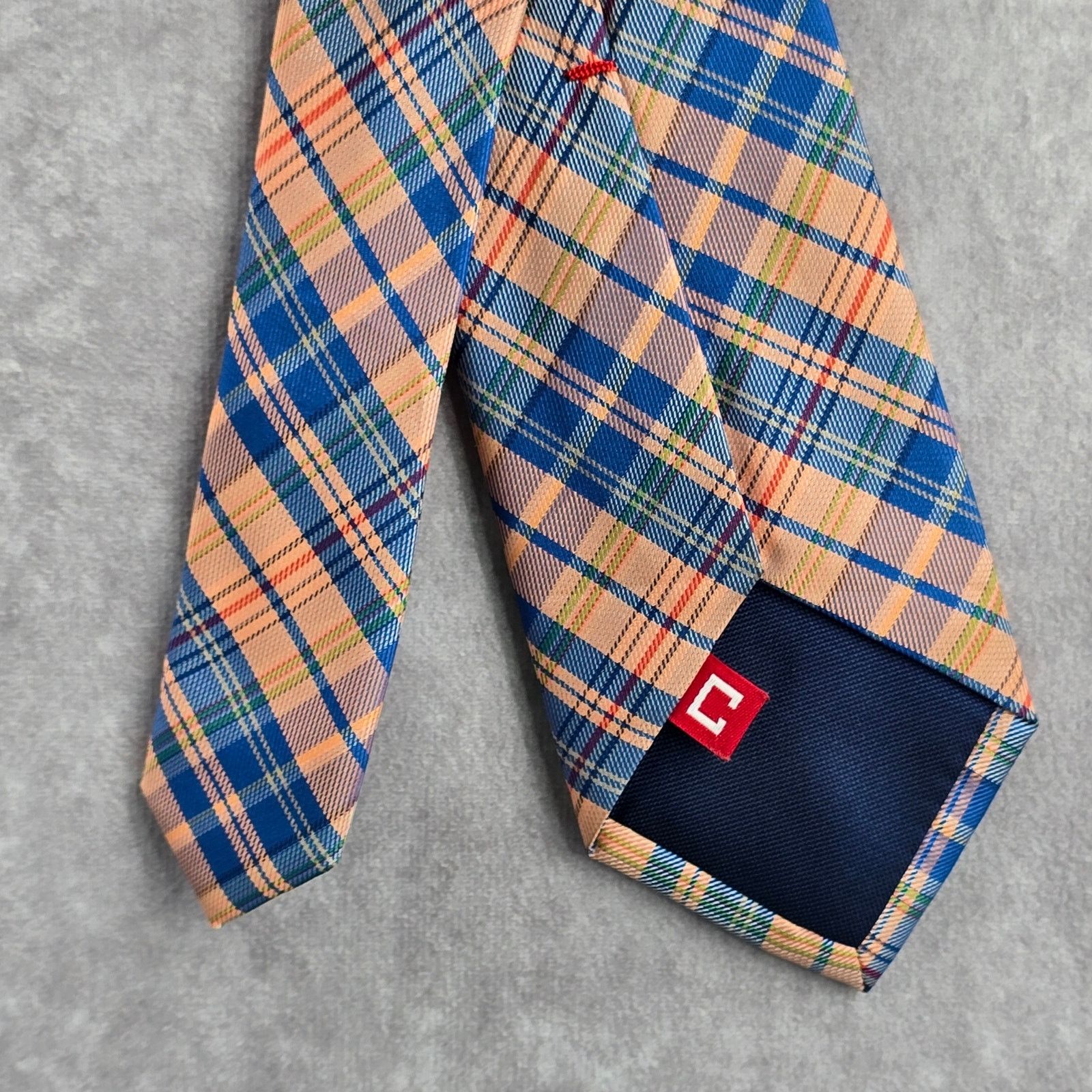 Chaps Chaps Orange Plaid Stripe Tartan 100% Polyester Neck Tie Size 28 - 6 Thumbnail