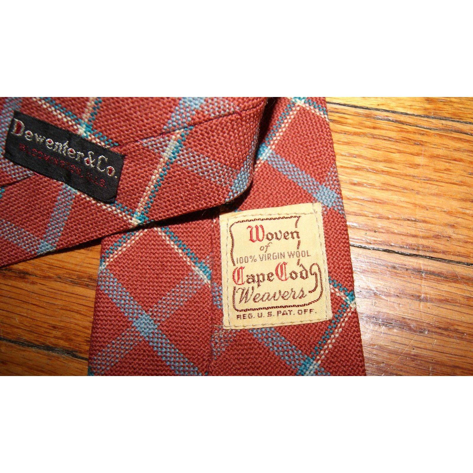 Vintage 1930s VTG TARTAN WOOL TIE CAPE COD Orange Blue Ivory Plaid Size ONE SIZE - 3 Thumbnail