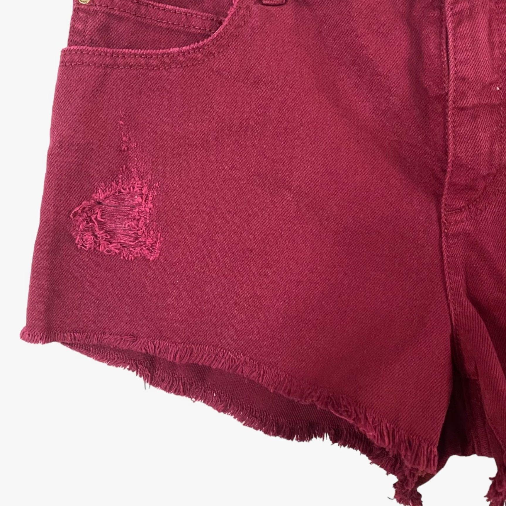 Billabong VINTAGE Billabong Denim Shorts Distressed 5-Pocket Red Burgundy Women's Size 29 Jeans Short Casual Womens Size 29" - 6 Thumbnail