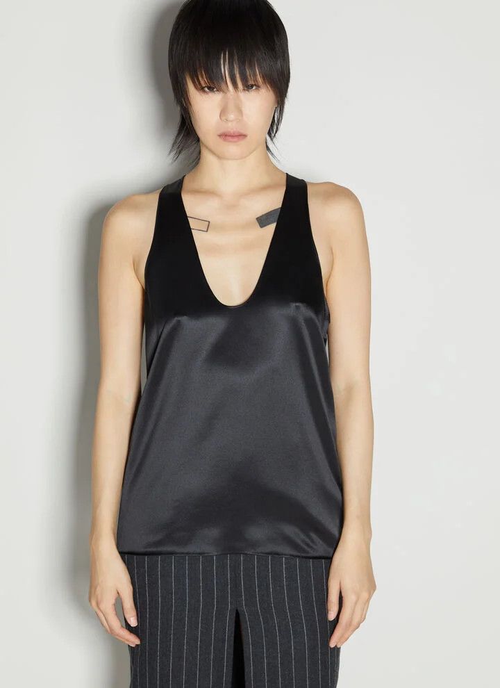 Saint Laurent Paris oc11z1025 Tank Top in Silk Satin Crepe in Black Size XS / US 0-2 / IT 36-38 - 1 Thumbnail