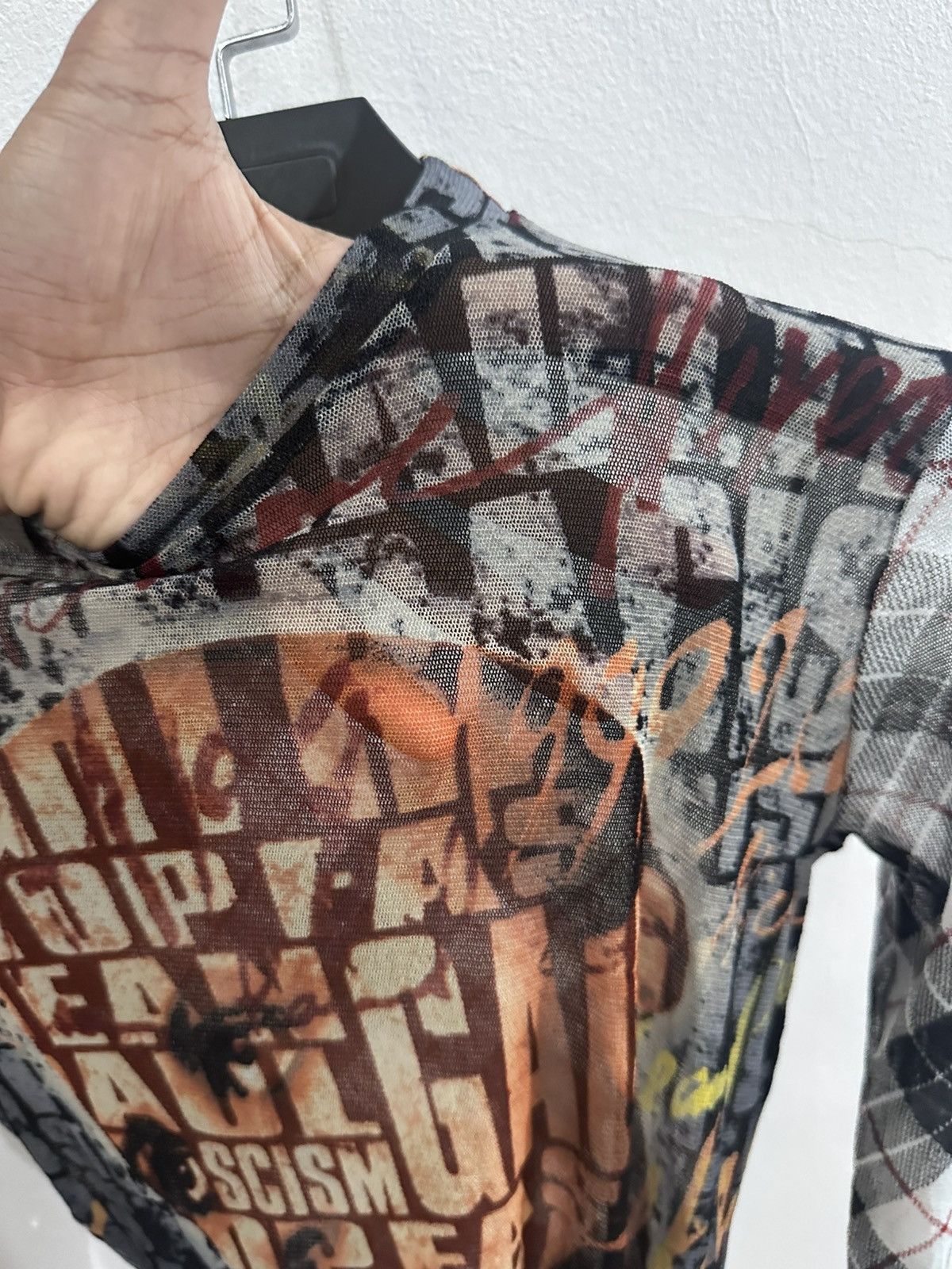 Jean Paul Gaultier 1997 Jeal Paul Gaultier 'Stop Fascism' Mesh Shirt Size US S / EU 44-46 / 1 - 3 Thumbnail