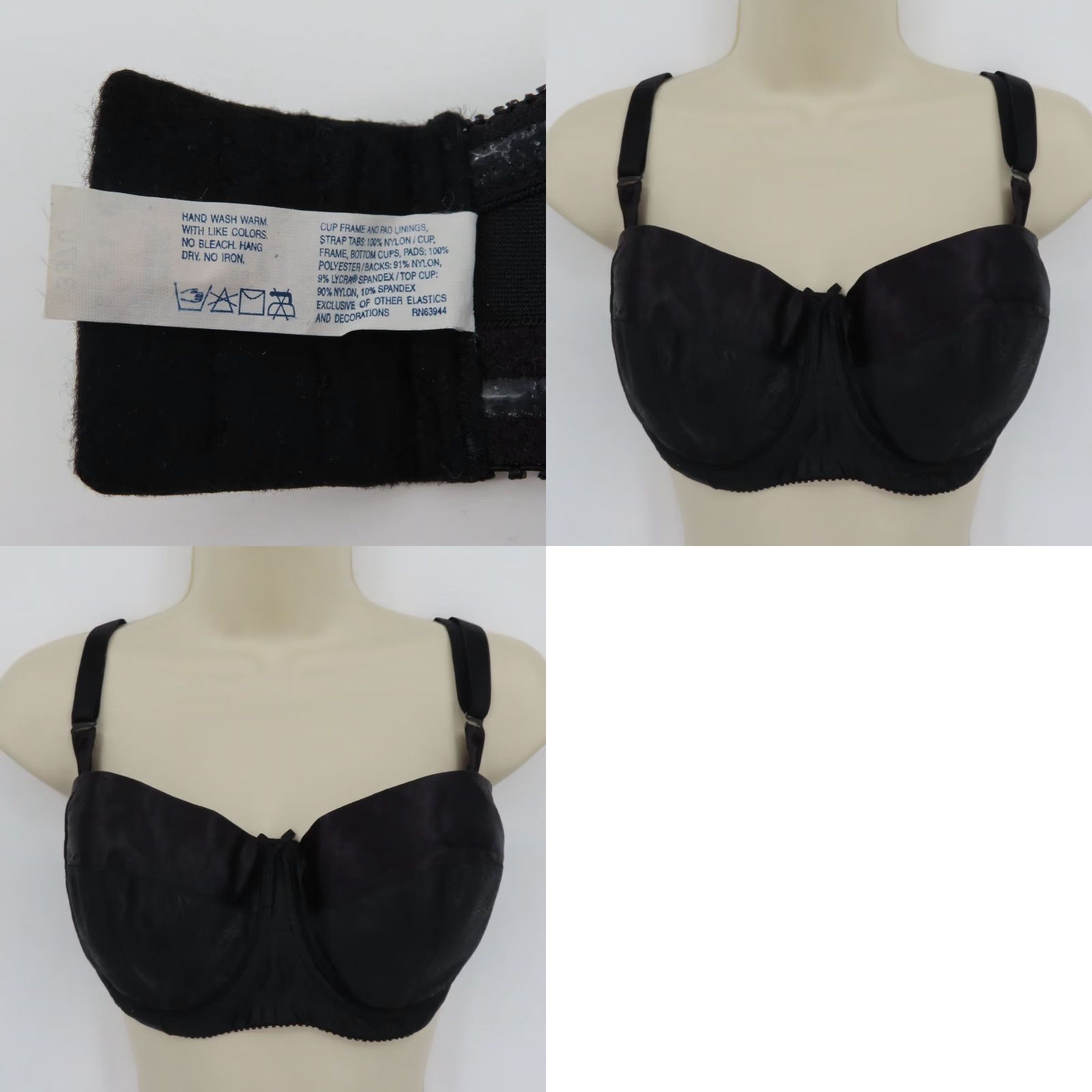 Vintage VTG Bali 36D Black Satin Strapless Bra Underwire Padded Removable Straps Balconette 3370 Womens BKin Size ONE SIZE - 9 Thumbnail