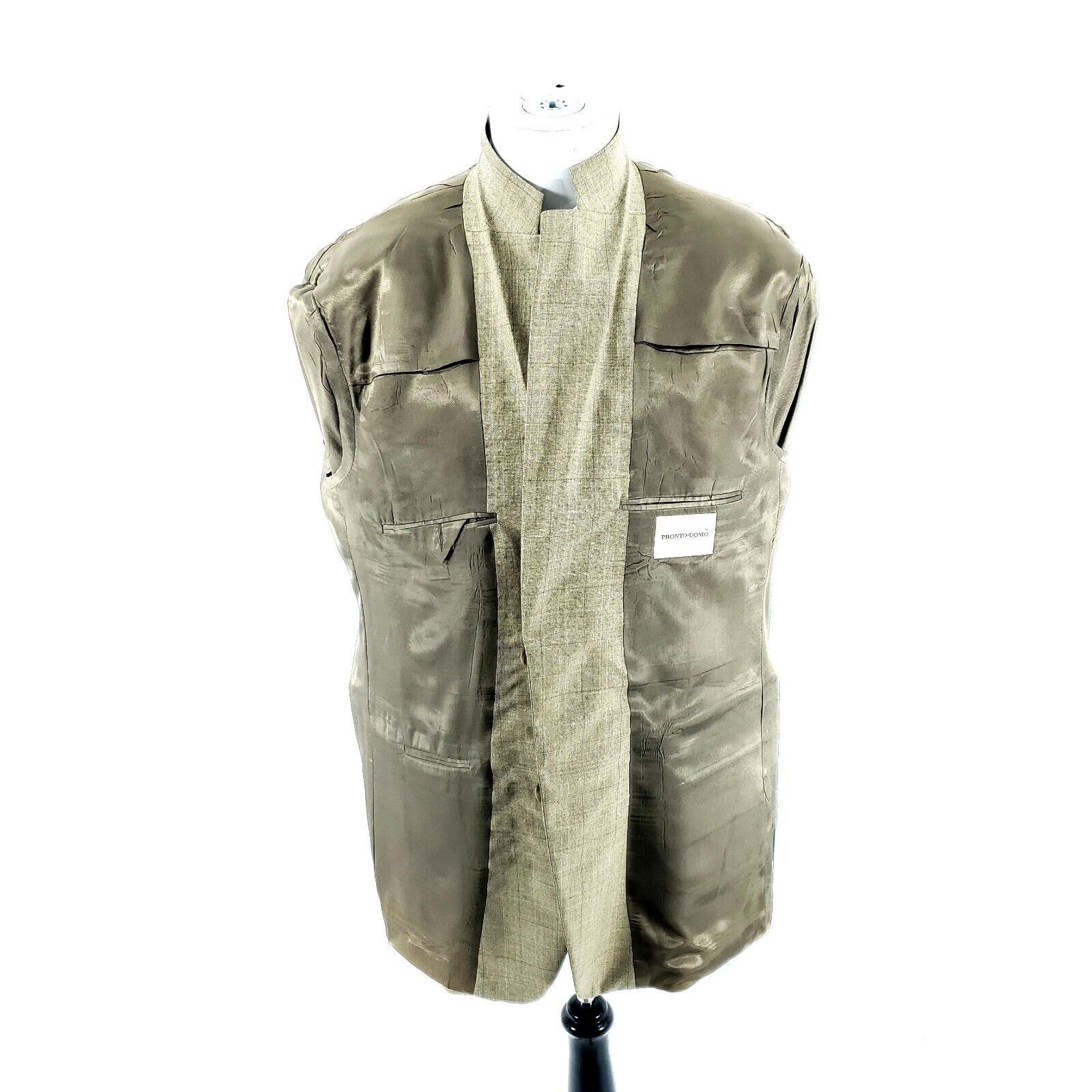 Pronto Uomo Pronto Uomo Worsted Wool 2 Button Blazer 44L Tan Sharkskin B Size 44L - 9 Thumbnail