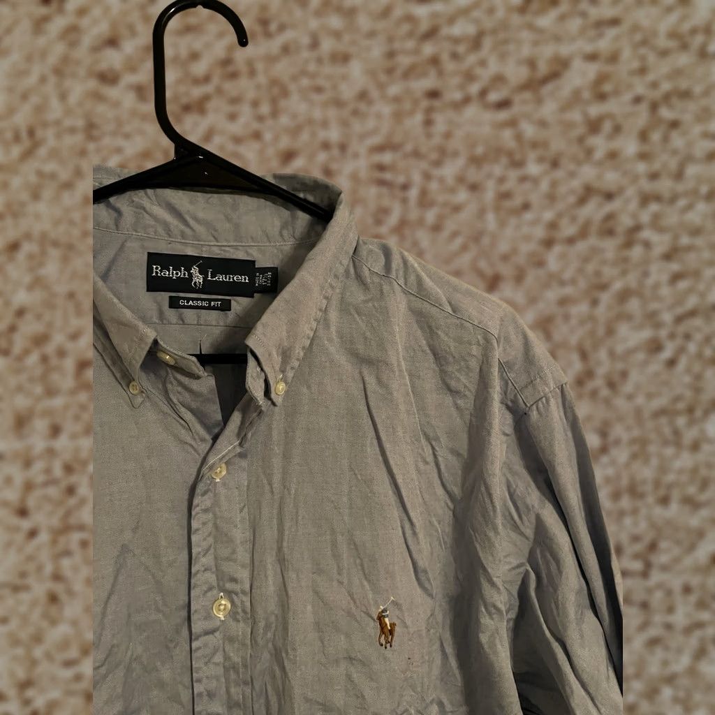 Polo Ralph Lauren VINTAGE Polo Ralph Lauren Button-Up Dress Shirt Chambray Men 17.5 34/35 Blue Long Sleeve 100% Cotton Casual Shirt Mens Size 48R - 1 Thumbnail