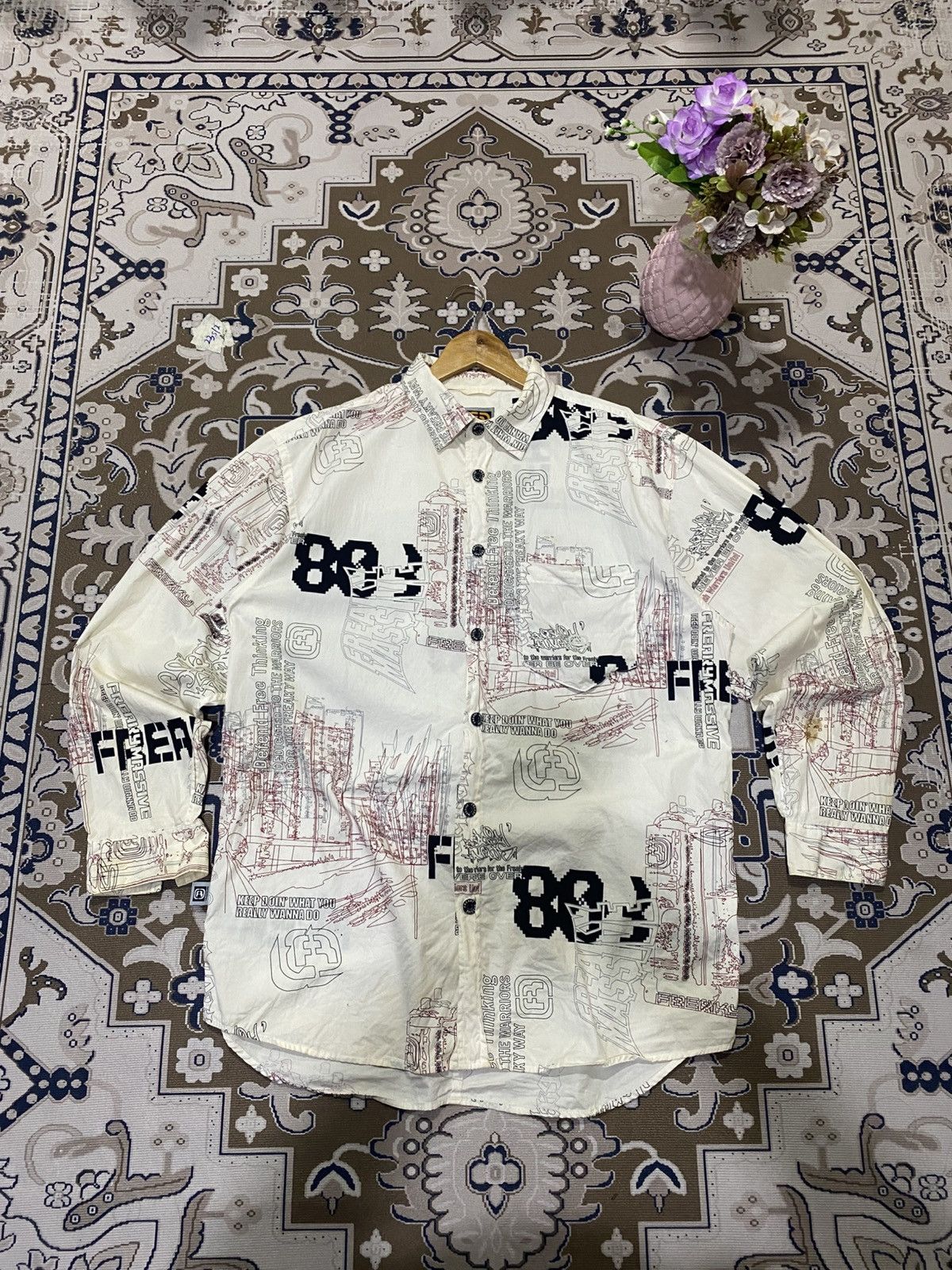 Vintage VINTAGE FREAKY MASSIVE FULLPRINT BUTTON UP ! Size US L / EU 52-54 / 3 - 1 Thumbnail