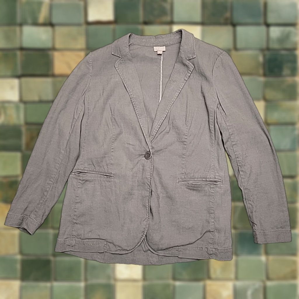 J. Jill VINTAGE J. Jill Blazer Shirt Womens M Gray Linen Blend Stretch One Button Lightweight Casual Size M / US 6-8 / IT 42-44 - 1 Thumbnail