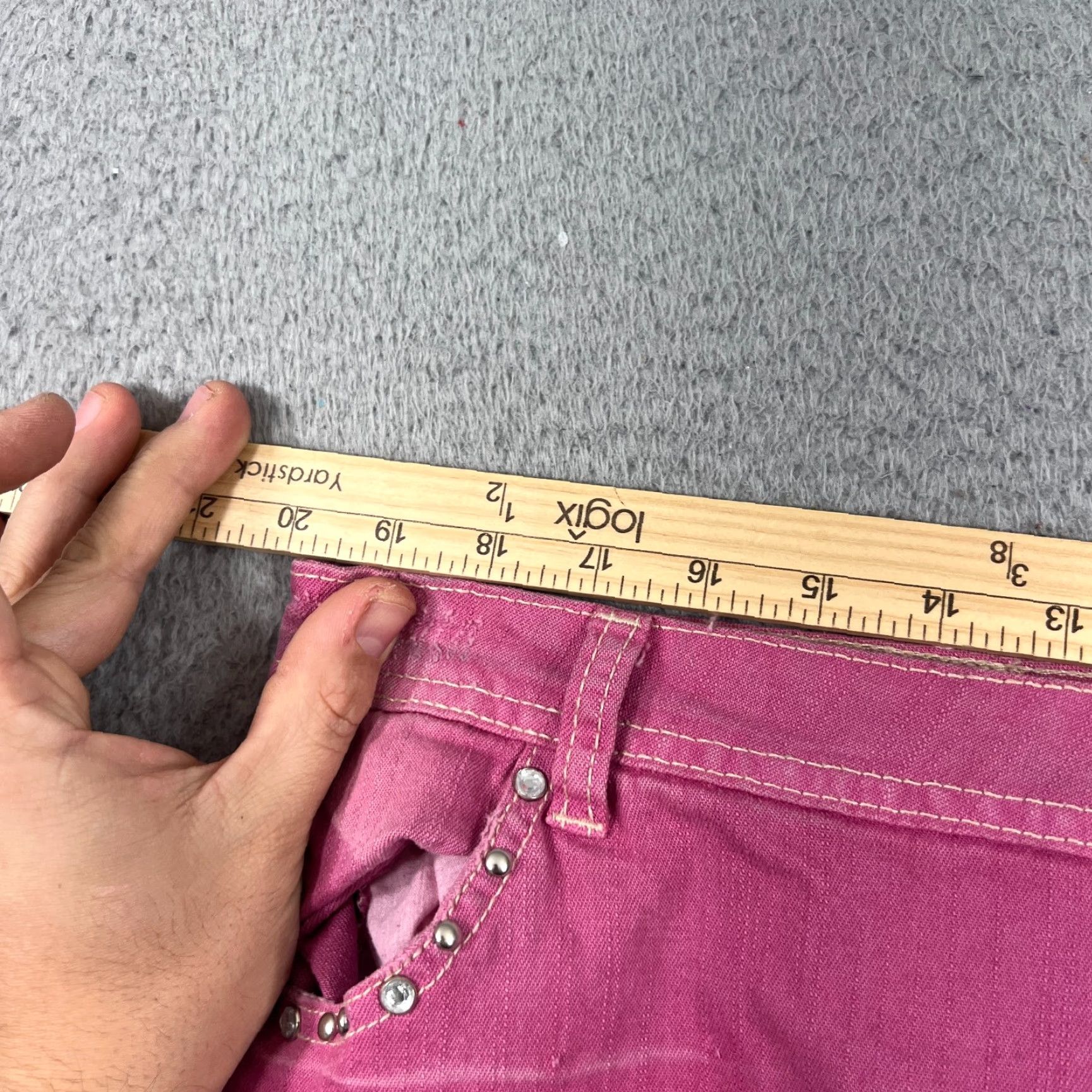 Vintage VTG Apple Bottoms Jeans Womens 39x33 Pink Ombré Distressed Y2K Flared Vintage Women Jeans Distressed Pink Ombré 39x33 Womens VTG Apple Bottoms Jeans Size 39" - 5 Thumbnail
