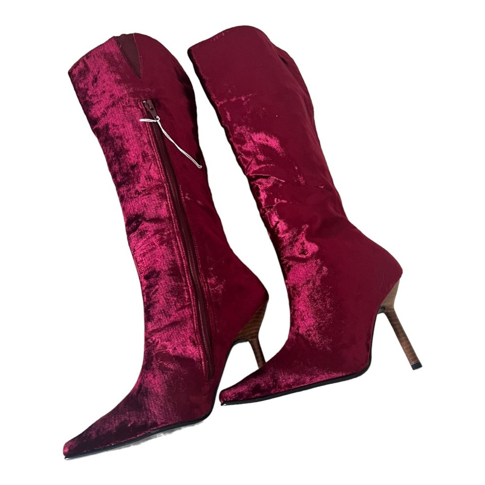 Colin Meredith Colin Stuart Red Velvet Leather Pointed Toe Heel Boots Sz 7M Size US 7 / IT 37 - 5 Thumbnail